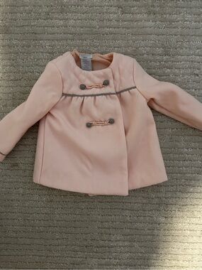 Tahari Baby Soft Pink Coat with Gray Trim Accents